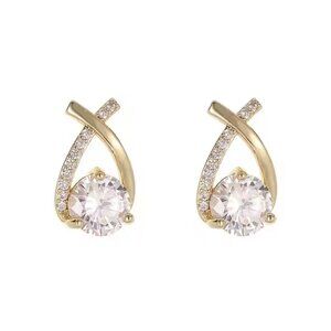 Crossed Wonders Earrings Gold Fashion Jewelry Bling Diamond S925